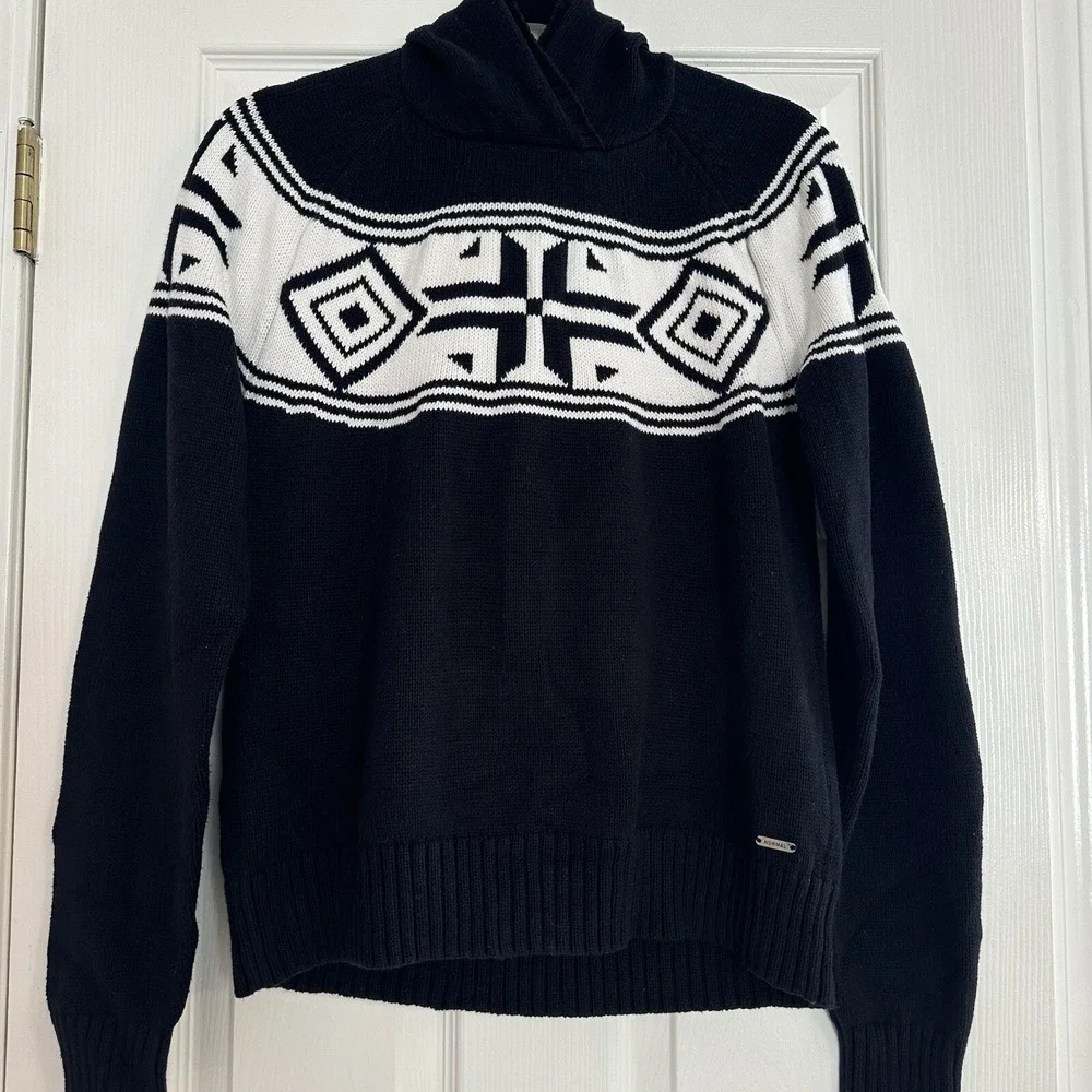 Normal Brand Fair Isle Surplice Hoodie Black White Sweater Cotton Women's Med - Picture 3 of 9